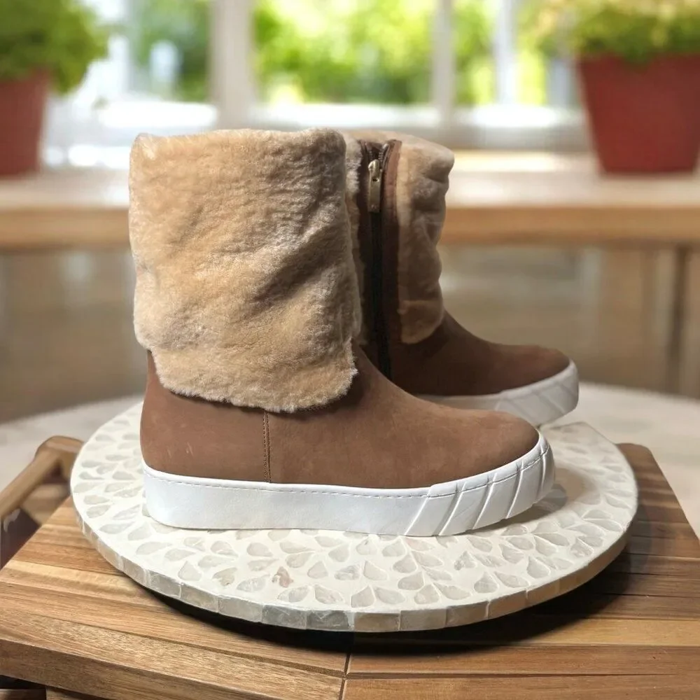 Aquatalia $525 Nelle Womens 7.5 Suede Shearling Waterproof Boots Italian Luxury